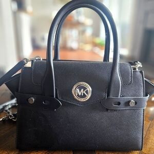 MICHAEL KORS Small Flap Satchel Crossbody Carmen Black Leather Purse